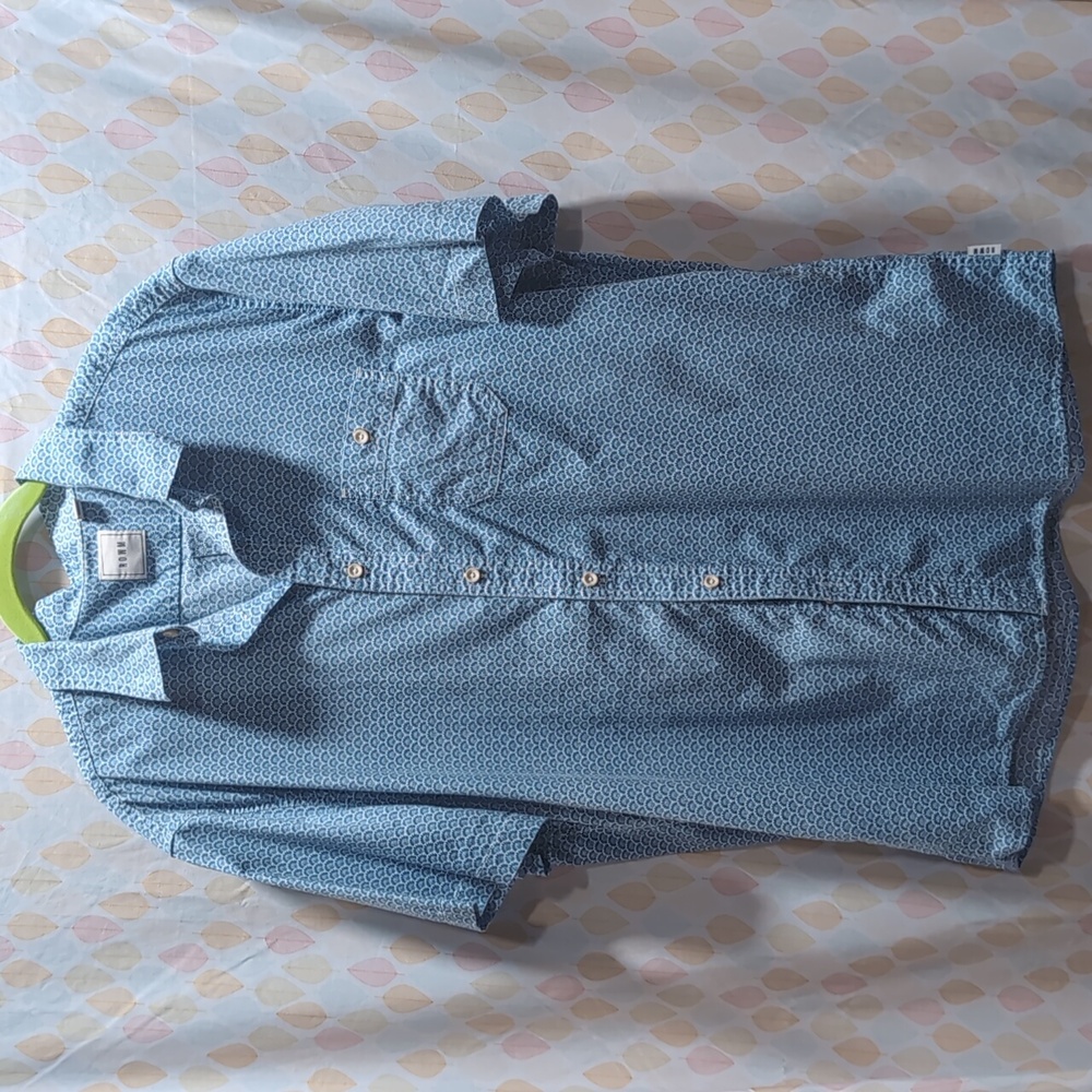 ROWM Men's Blue Patterned Short Sleeve Shirt